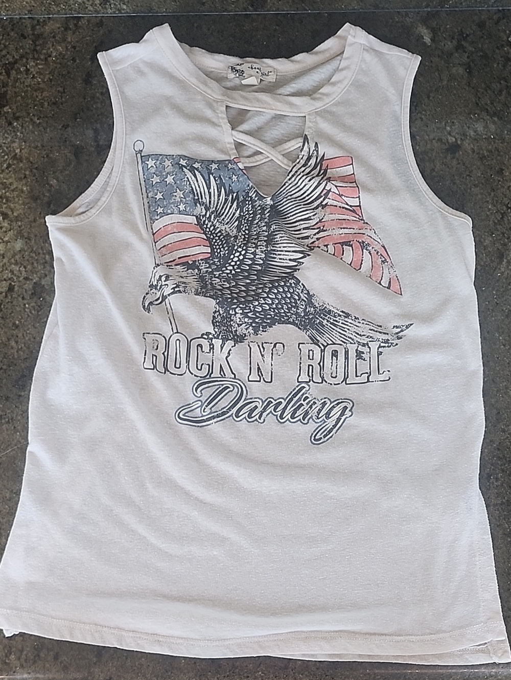 About A Girl - Rock N' Roll Darling Sleeveless Graphic Tank - Cream - Size Small